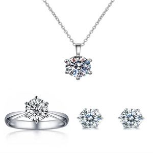 925 Sterling Silver CZ Necklace Earrings And Ring Jewelry Set